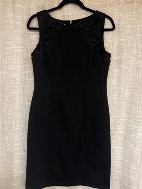 Anne Klein Black Sleeveless Midi Sheath Dress with Textured Shoulders Size 6